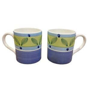 Caleca Italy Blue Moon Mug Set of 2 Hand Painted Ceramic Coffee Cups